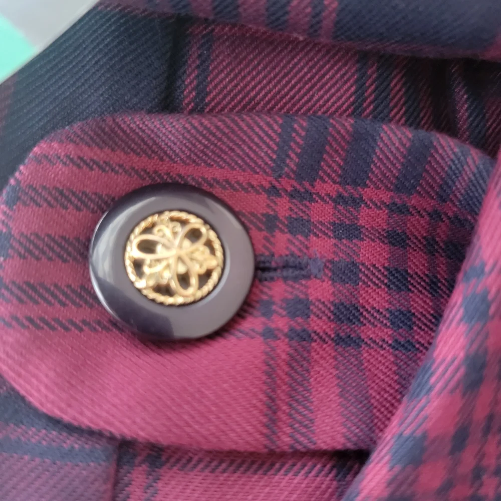 Sag Harbor NWT Vintage Plaid Red Navy Blue Preppy Blazer Office  18 gold buttons
